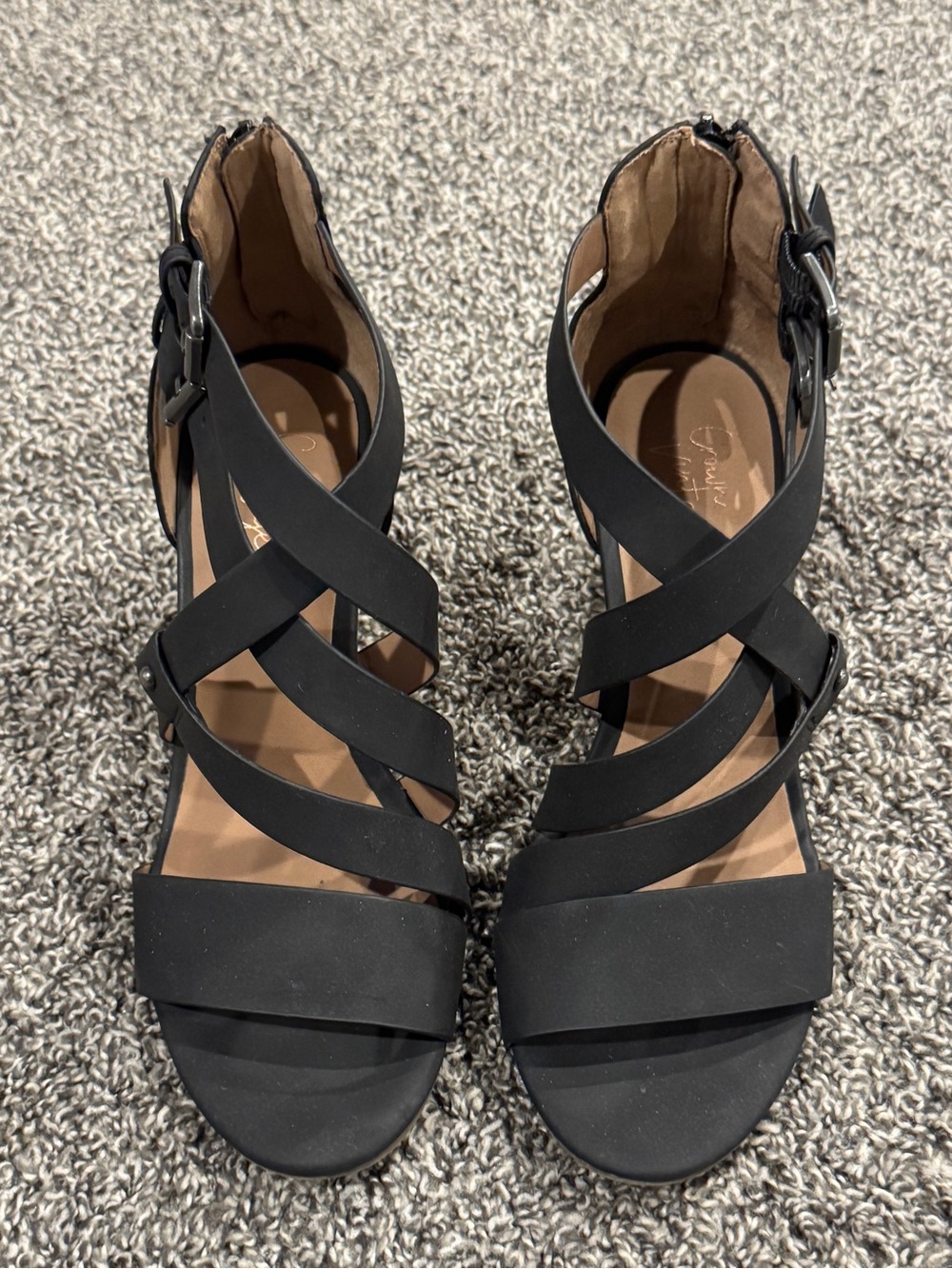 Crown Vintage Black Strappy Wedge Sandals